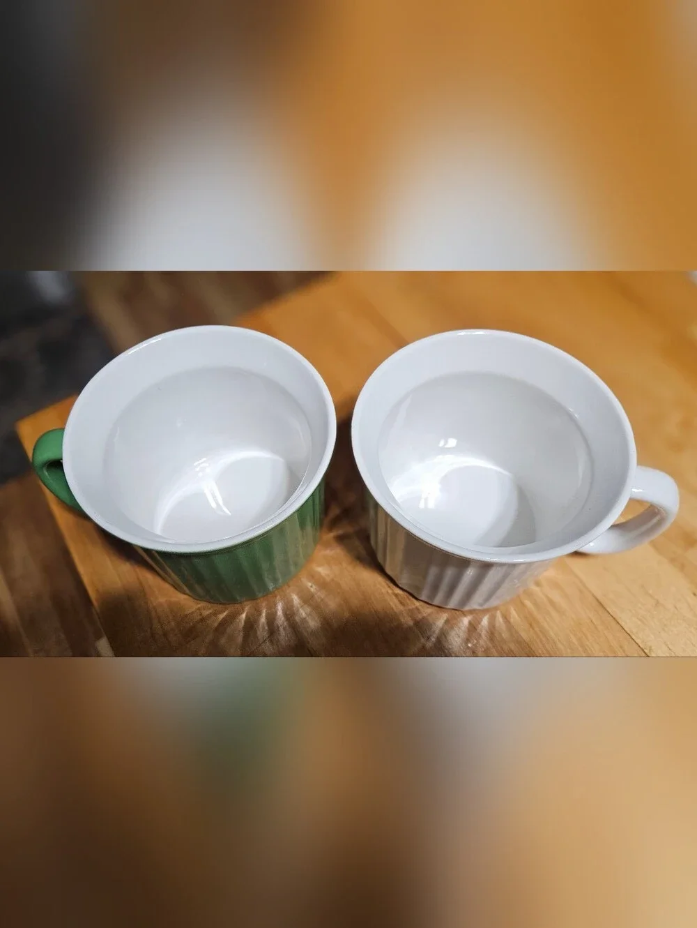 Ceramic Corningware Fluted Soup Cup  Set - Green & White